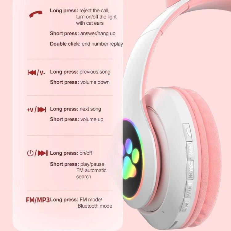 هدفون بلوتوثی گربه ای مدل B39M - بدون چراغ