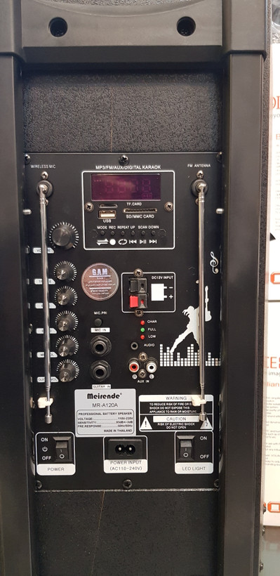 اسپیکر چمدانی Meirende A120A اکو همراه شارژی دو میکروفون بیسیم - (ویترینی سرویس کامل شده در حد نو))