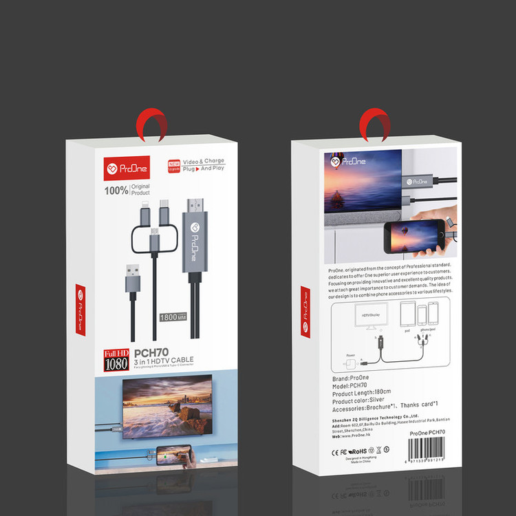 کابل تبدیل HDMI به USB-C / microUSB / لایتنینگ پرووان مدل PCH70 طول 1.8متر