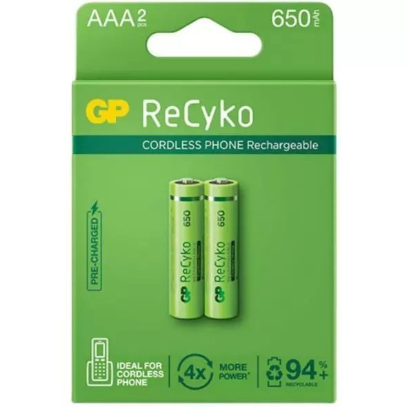 باتری نیم قلمی جی پی مدل ReCyko Plus 650 بسته ۲ عددی قابل شارژ