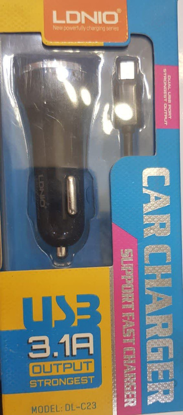 شارژر فندکی اصلی LDNIO مدل DL-C23 بهمراه کابل Micro USB