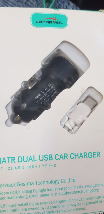 شارژر فندکی 18 وات فست شارژ با کابل USB به Type-C برند LAPRAMOL مدل LP-R11 (پک قدیمی آف خورده)