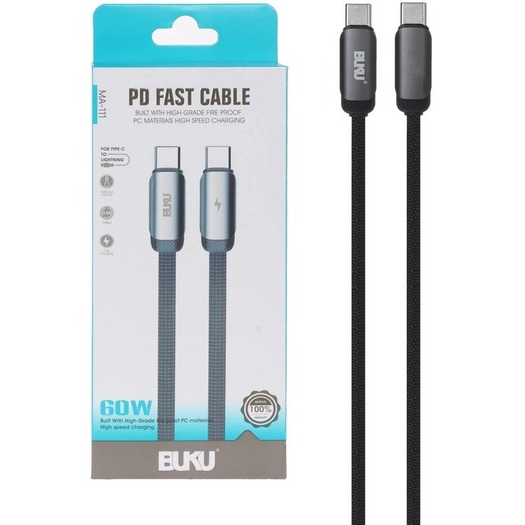 کابل شارژ فست Type-C to Type-C برند BUKU اورجینال مدل MA-111 مشکی 60W کنفی