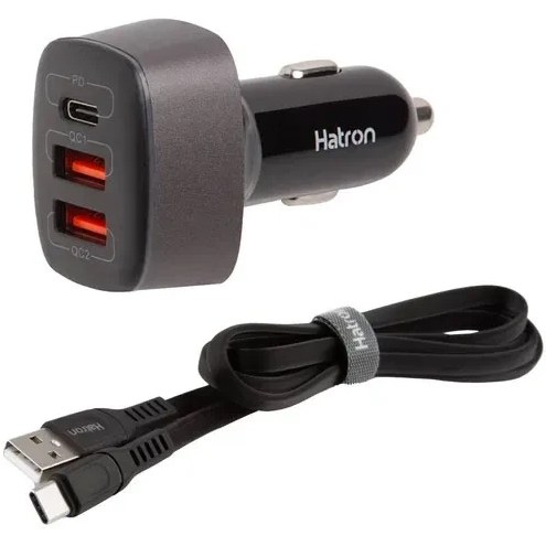 شارژر فندکی 56 وات هترون HCC3210PQ به همراه کابل شارژ دو سر تایپ سی - دو پورت  USB - یک پورت C