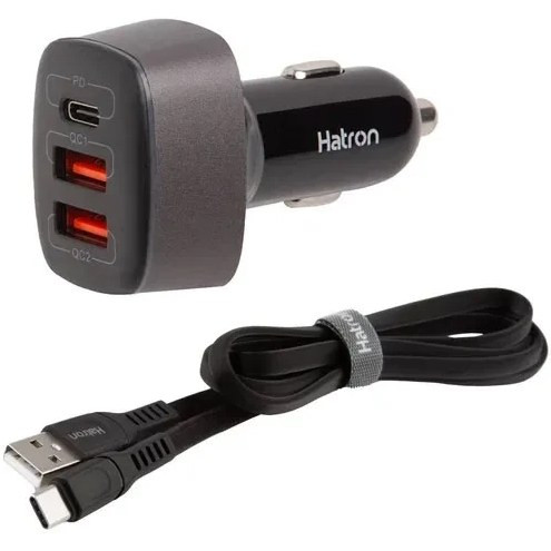 شارژر فندکی 56 وات هترون HCC3210PQ به همراه کابل شارژ دو سر تایپ سی - دو پورت USB - یک پورت C