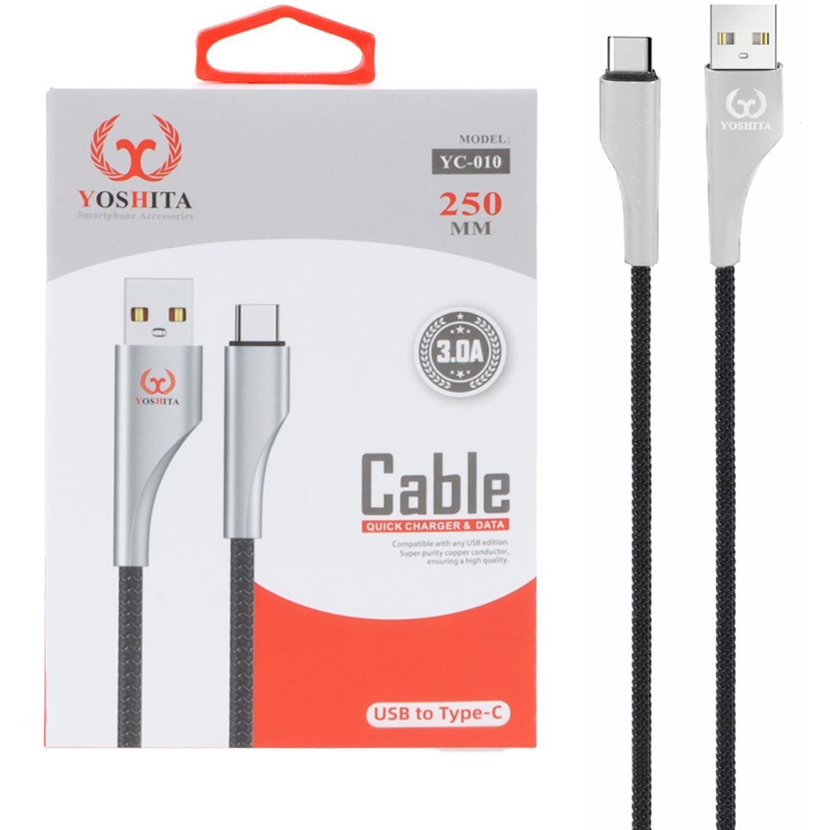 کابل شارژ فست پاوربانک YOSHITA Type-C مدل YC-010 - مشکی - MMS