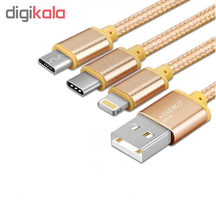 کابل تبدیل USB به microUSB / لایتینگ /USB-C ایکس-انرژی مدل X-303 طول 1 متر