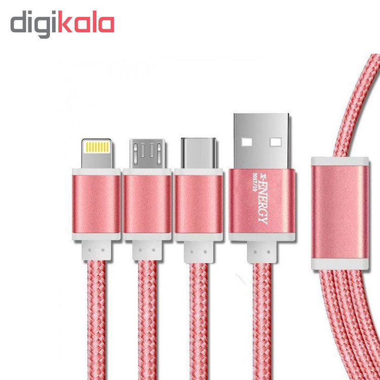 کابل تبدیل USB به microUSB / لایتینگ /USB-C ایکس-انرژی مدل X-303 طول 1 متر