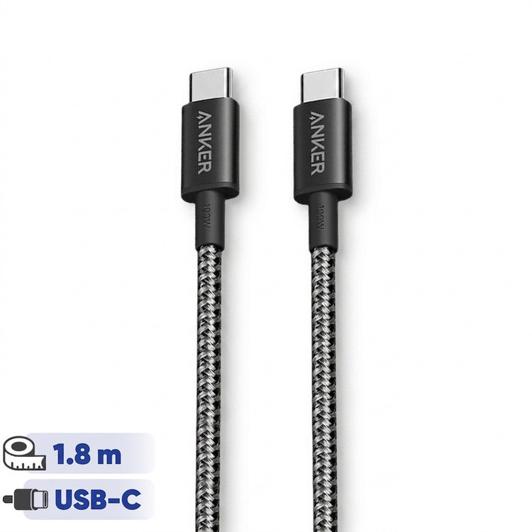 کابل شارژ USB-C به USB-C انکر مدل Nylon A8753 طول 1.8 متر