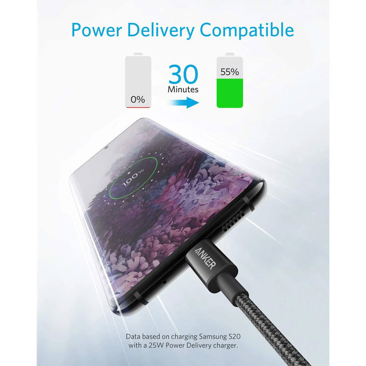 کابل شارژ USB-C به USB-C انکر مدل Nylon A8753 طول 1.8 متر