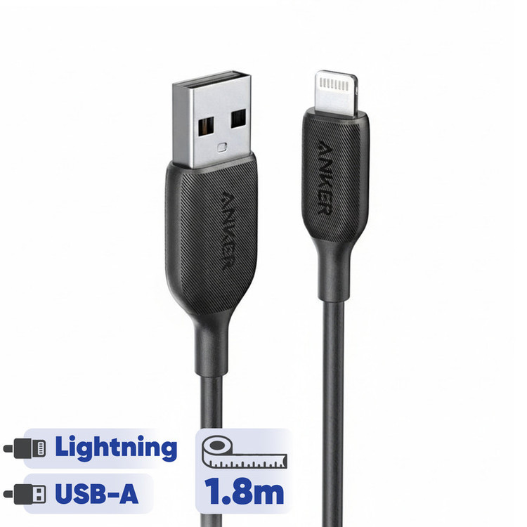 کابل شارژر اپل (USB به لایتنینگ) انکر مدل A8813 طول 1.8 متر