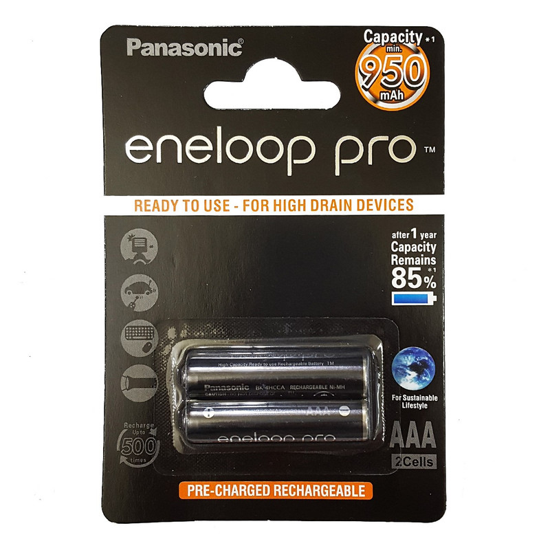 باتری نیم قلمی قابل شارژ پاناسونیک مدل Eneloop Pro ظرفیت ۹۵۰ میلی آمپر ساعت بسته ۲ عددی