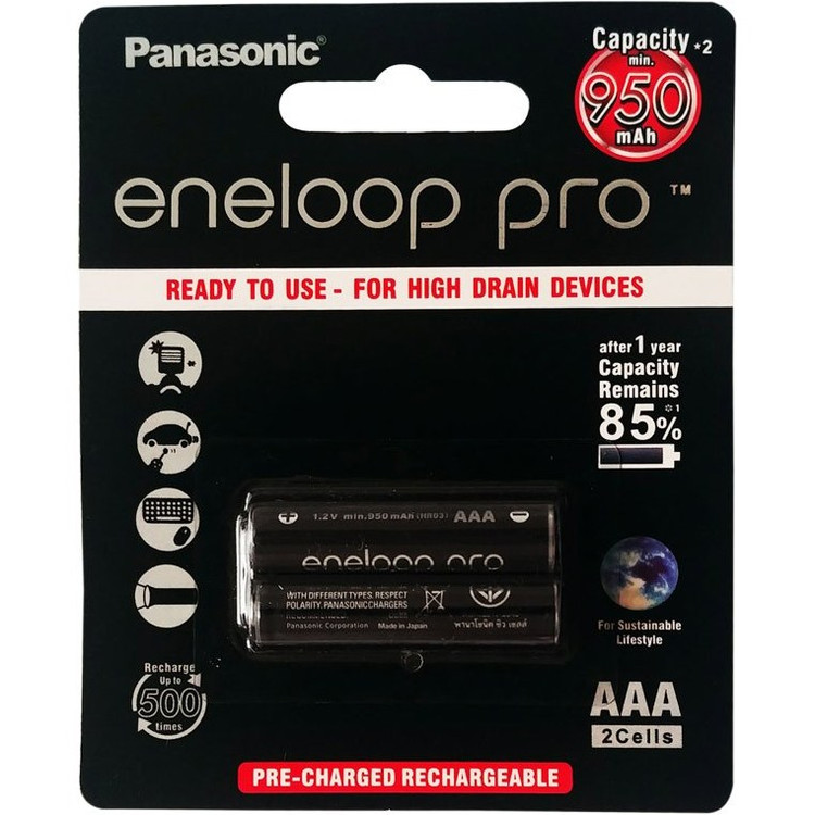 باتری نیم قلمی قابل شارژ پاناسونیک مدل Eneloop Pro ظرفیت ۹۵۰ میلی آمپر ساعت بسته ۲ عددی